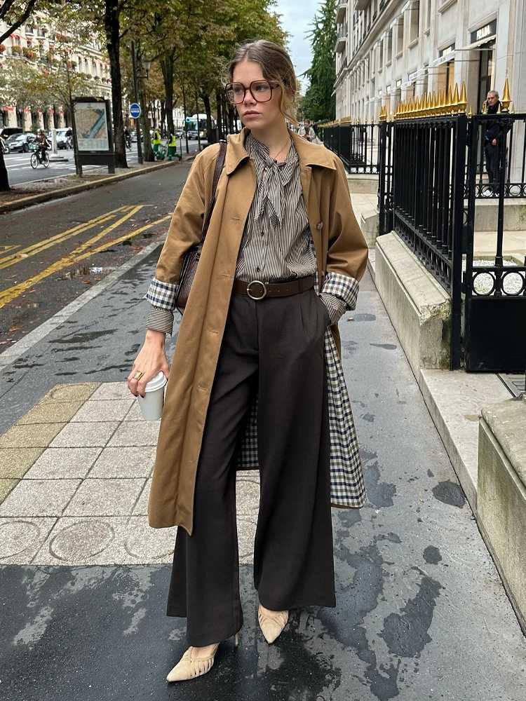 UK Fashion Shop Plaid Lining Double-Sided Trench Coats Woman Free Shipping Clearance Womens Autumn Coat Jacket Korean OuterwearT251216