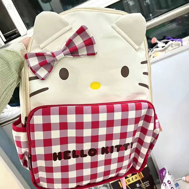 Sanrio Hello Kitty Cute Cartoon Plaid Backpack Y2k Women Fashion Large Capacity Kawaii Schoolbag Casual Shoulder Bags My Melody H251216