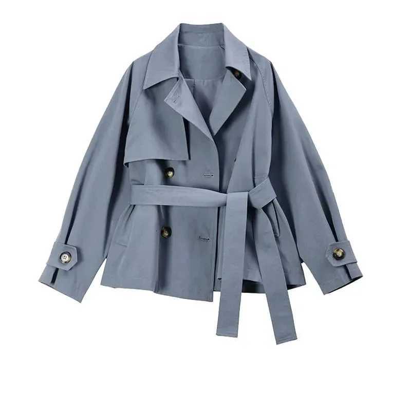2025 Spring/Autumn Loose Oversize Woman Trench Coat New Short Jacket Double Breasted Female Trench Coat Belt Solid OverwearT251216