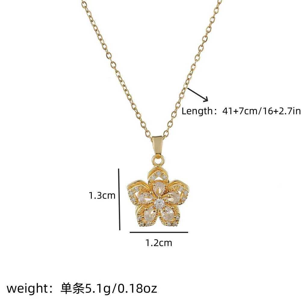 Light Luxury Stainless Steel Pendant Necklace for Women Elegant Gold Plated Chain Flowers Necklace Girls Lucky Jewelry Gift M251216