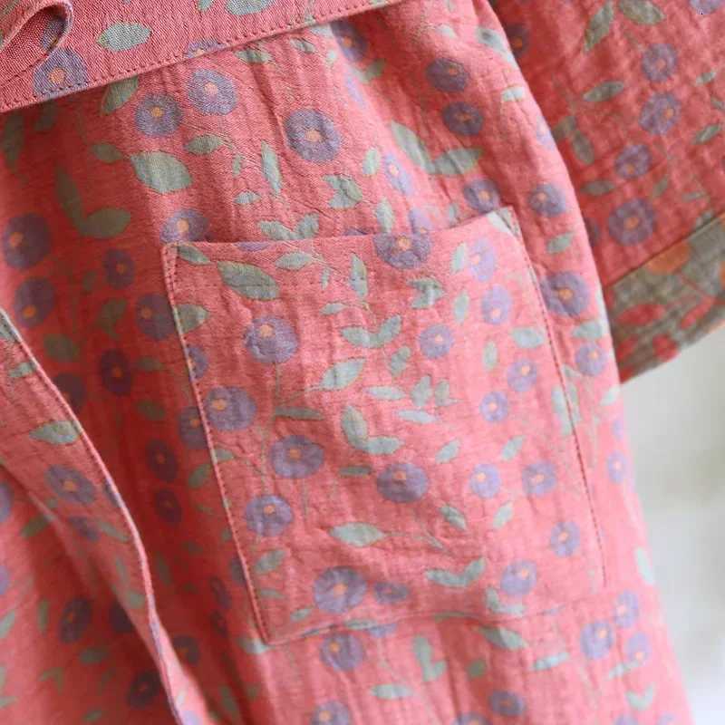 Multi Colors Kimono Bathrobe Womens Pajamas Clothing for Spring and Summer Cotton Loose Home Sleepwear Kimono Robes with Belt C251216