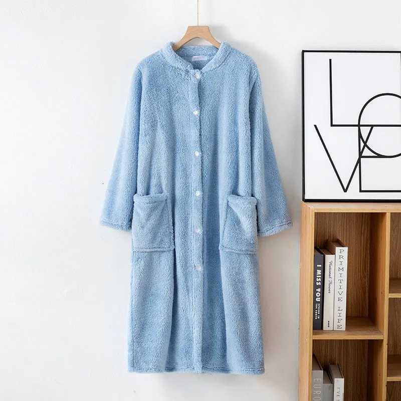 Autumn Winter Women Warm Fleece Robe Ladies Soft Bathrobe Female Long Sleeve Dressing Gown Solid Robes Simple Home Clothes C251216