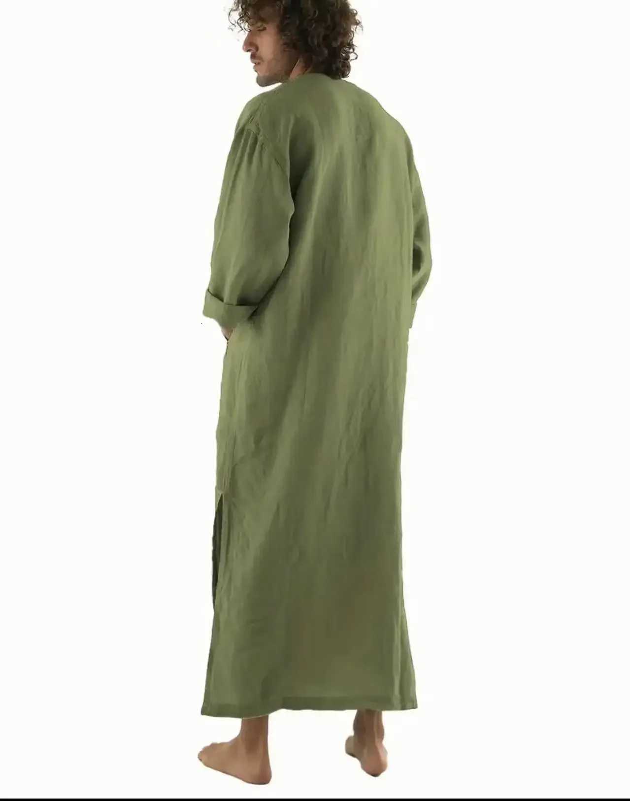 Muslim Robe Men Stand Collar Button Robe Saudi Arabia Kaftan Musulman Abaya Qamis Caftan Fashion Islam Dress Eid S-3XL 2024 New W251216