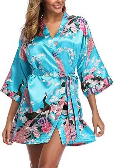 Satin Silk Women Wedding Bridemaid Robe Sexy Crane Print Bathrobe Short Long Kimono Night Gown Robe Fashion Dressing Gown Female C251216