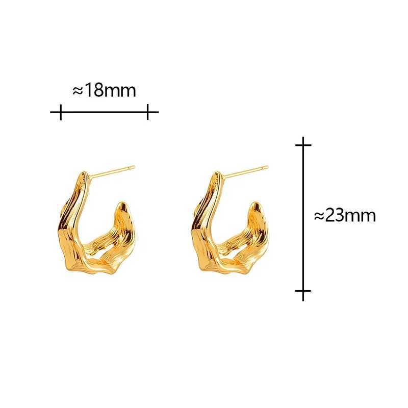 Real 925 Sterling Silver 18K Gold Irregular Folded Letter C Stud Earring for Women Trendy Fine Jewelry Personality Accessory G251216