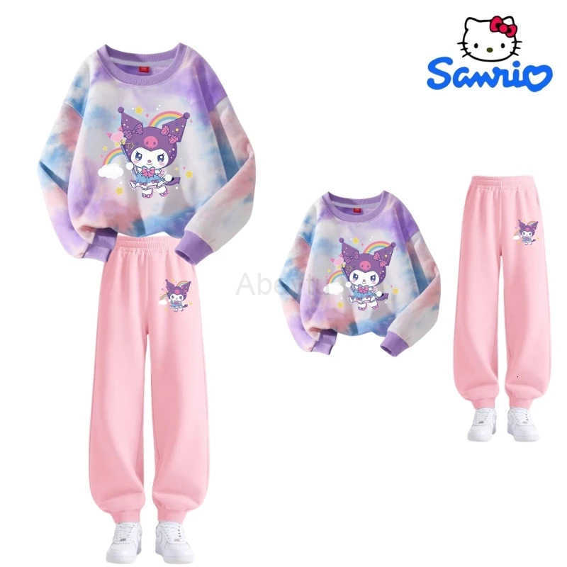 Sanrio Baby Girl Clothes Set Autumn Kid Cute Kunomi Printed Sweatshirts Pullover Tie Dye TopPants 2pcs Suit Children Tracksuits H251216