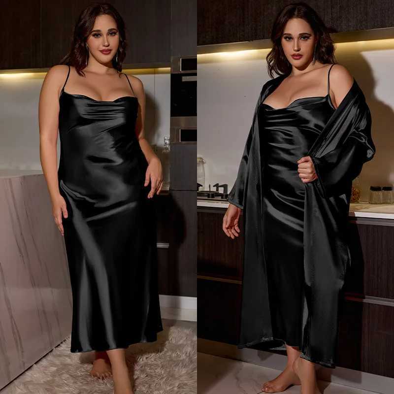 Plus Size 3XL 4XL 5XL NightyRobe Set Sexy Bride Long Wedding Bathrobe Dress Spring Summer New Sleepwear Loose Satin Home Wear C251216