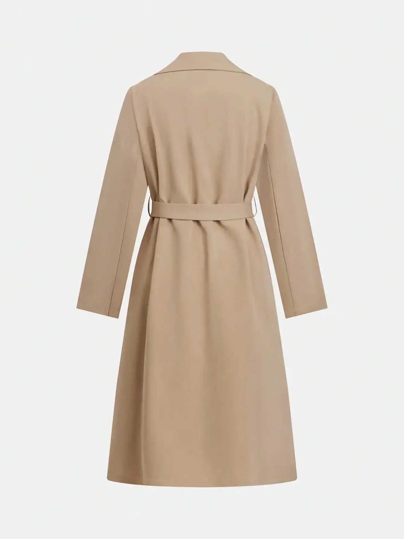 Advanced temperament womens fashion double breasted waist cinched British style mid length long sleeved windbreaker jacketT251216