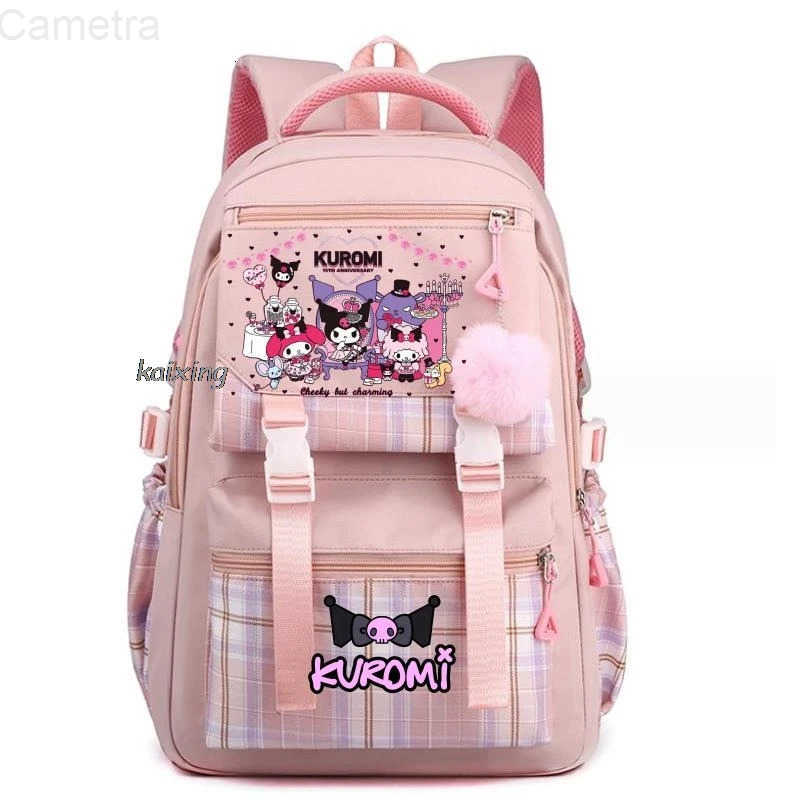 Sanrio Lovely Kuromi Melody School Bags Girls Boys Student Teens Laptop Rucksack Birthday Gift Women Men Casual Travel Plaid Backpacks H251216