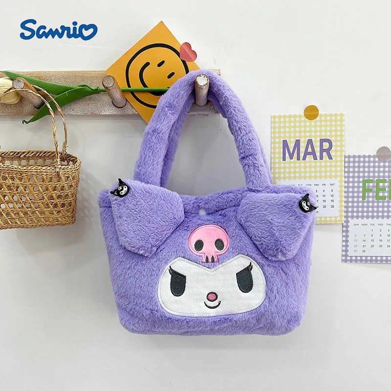 Sanrio Plush Bag Melody Kuromi Cartoon Animal Kawaii Large Capacity Handbag Cute Cinnamon Storage Handbag Womens Birthday Gifts H251216