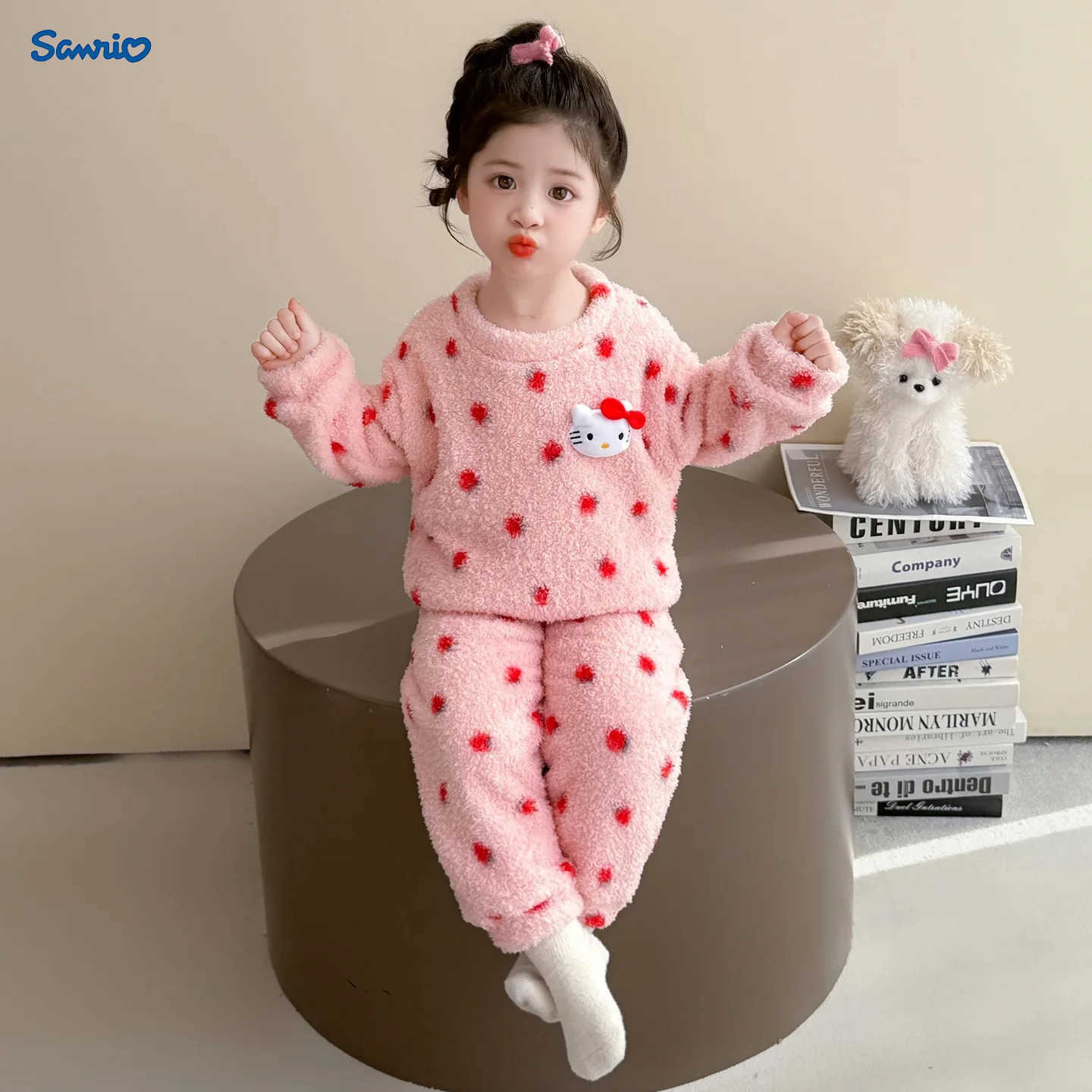 Sanrio Anime Hello Kitty Girls Autumn/Winter Cartoon Pajamas Babys fashionable and warm winter clothing Girls casual home suit set H251216
