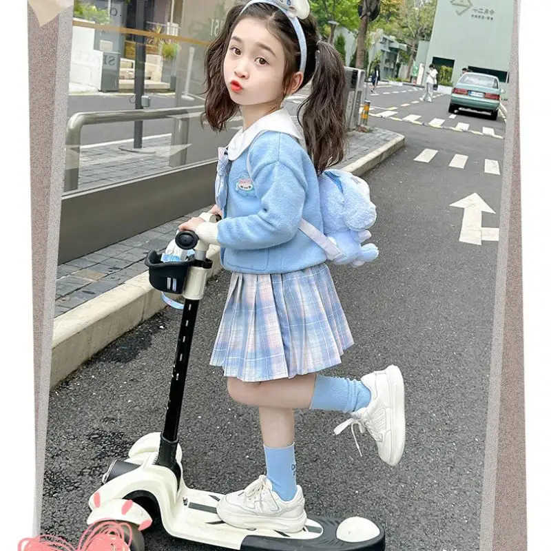 Sanrio hot Cinnamoroll Cartoon Knitted Cardigan Suit Skirt Spring Autumn Cute Sweet Girls Jk Uniform Suit Three Piece Set New H251216