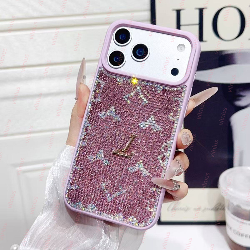 Bling Glitter iPhone Cases For Iphone 12 13 Pro 14 15 Plus 16 17 Pro Max 18 Phone Case Designer V Fashion Rhinestone Diamond Women Soft Silicone Protective Back Cover
