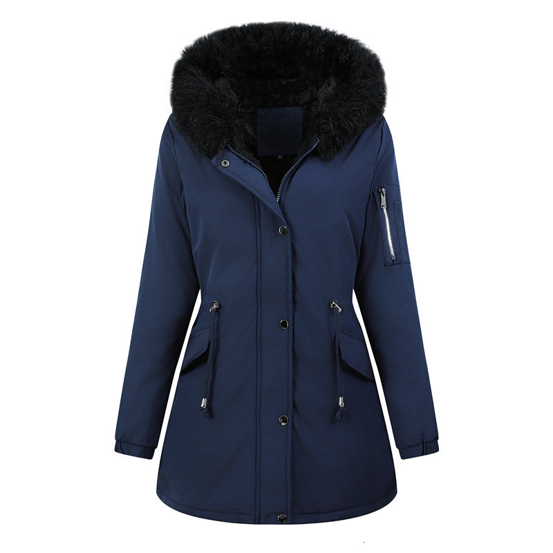 Womens MidLength Hooded Parka Winter Warm WaistCinching FleeceLined Thickened Coat with Fur Collar 241008