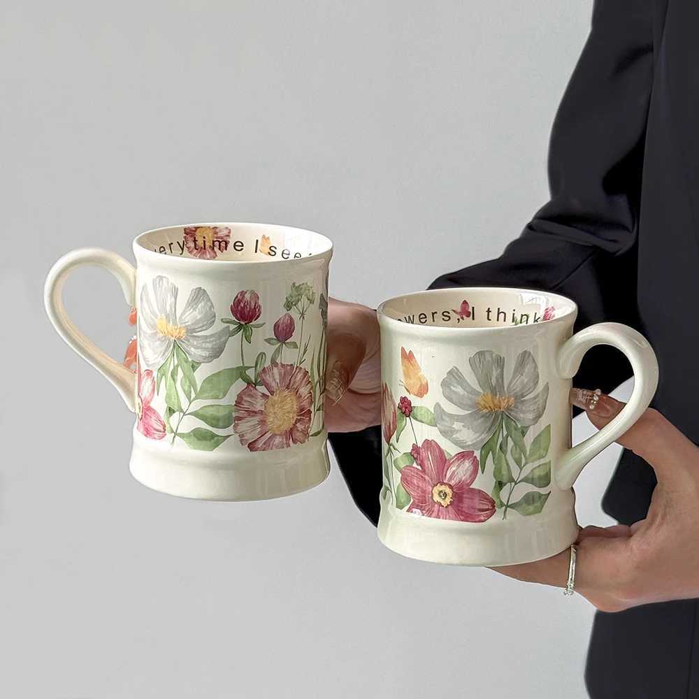 Colorf Floral Pattern Ceramic g Creative Design White Large Capacity Cup Minimalist Style Drinking Cup for He Off Use H251215