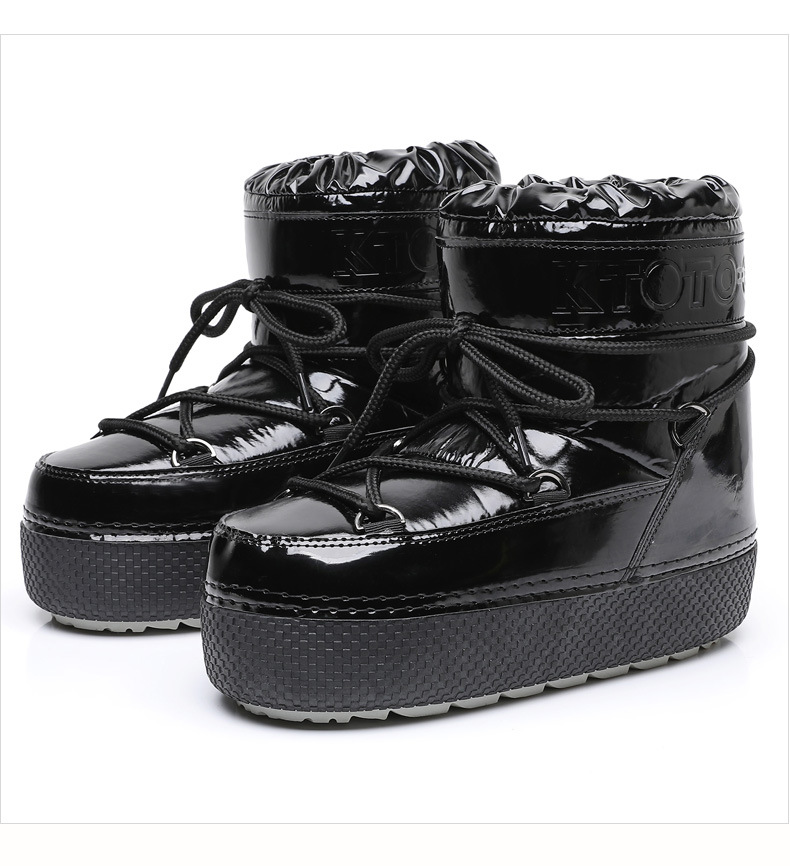 Brand Design Lace-up Snow Boots Winter Women Platform Non-Slip Waterproof Leather Ski Female Thick Warm Cotton Boots