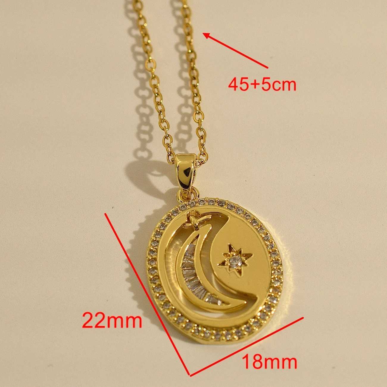 Womens Titanium Steel Chain Gold Plated Diamond Moon Star Round Half Necklace M251216