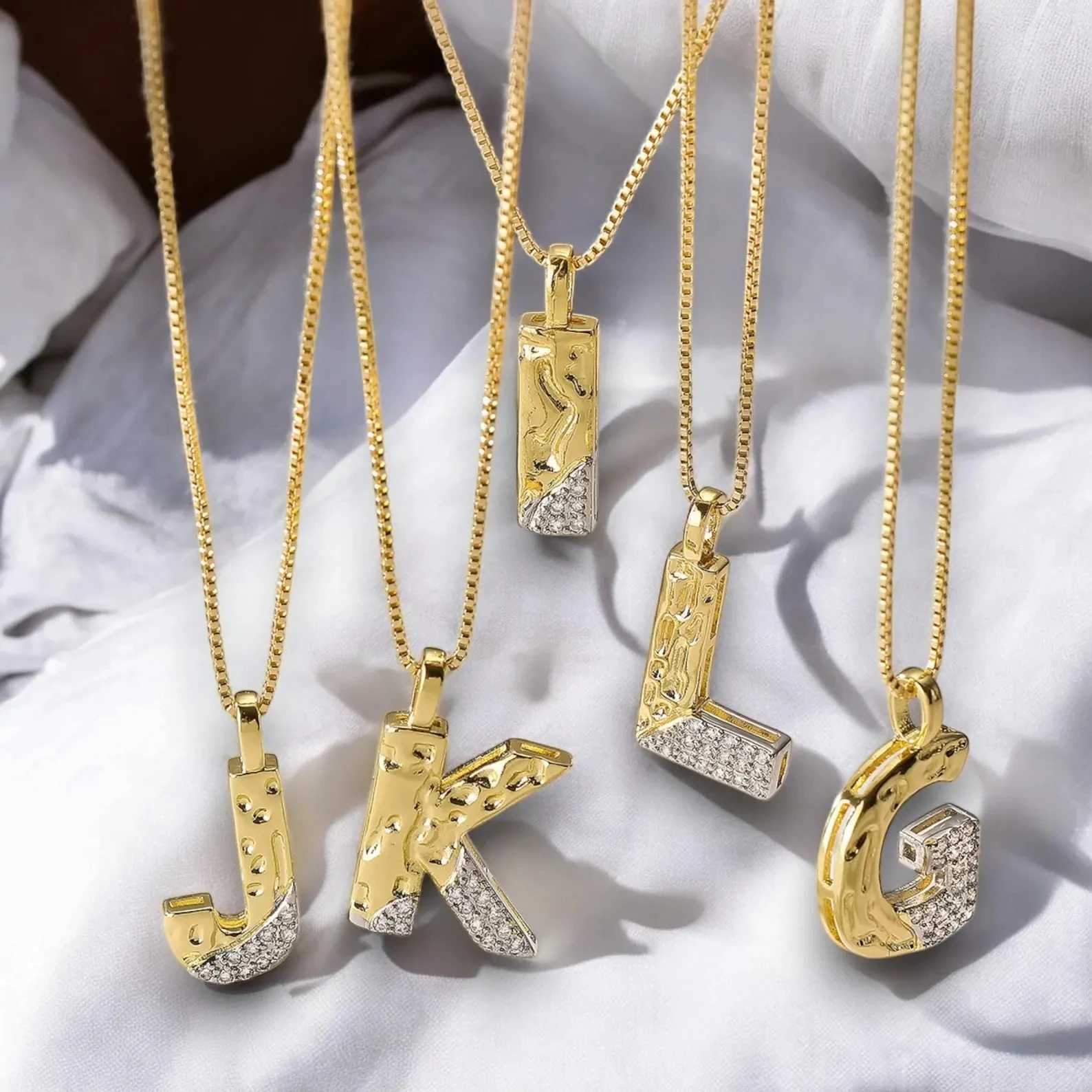 26 Zircon Letter Initial Pendant Necklace Two Tones Copper Micro Setting Letters Necklace for Women M251216