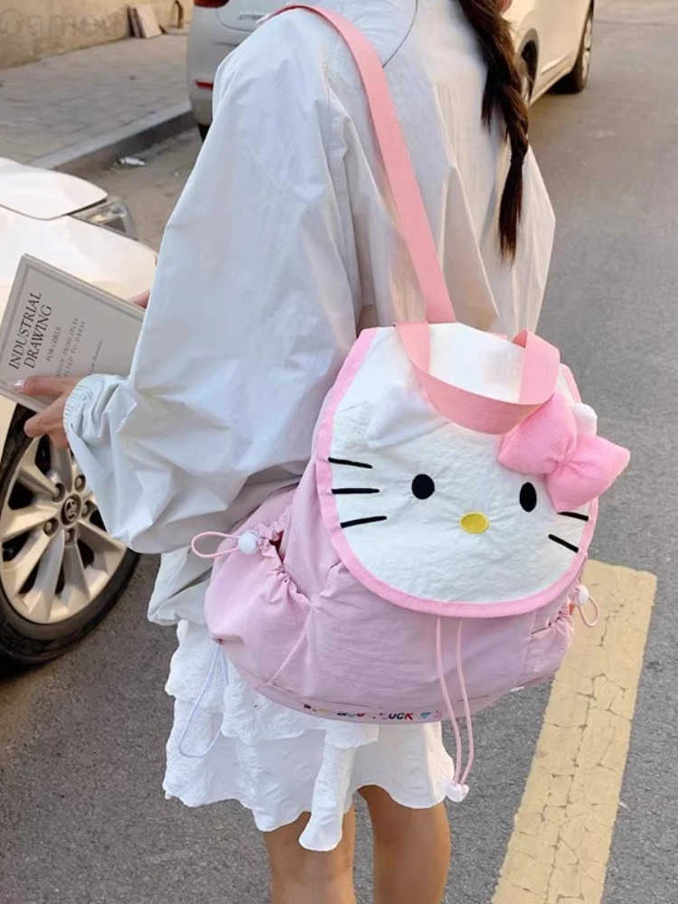 Sanrio Kawaii Hello Kitty Backpacks Student Schoolbag Girls 2025 New Large Capacity Nylon Backpack Pink Mochila Infantil Menina Girls H251216