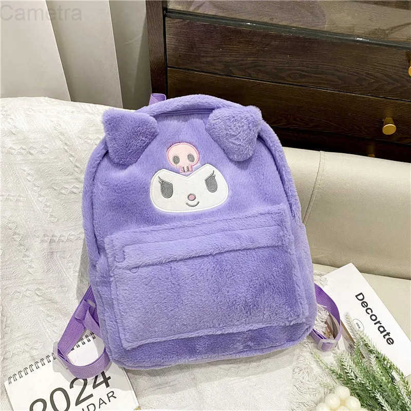 Sanrio 2025 new Lovely Plush Backpack Cinnamoroll Kuromi Girl Heart Large Capacity My Melody Shoulders Bag Kid girls Gift H251216