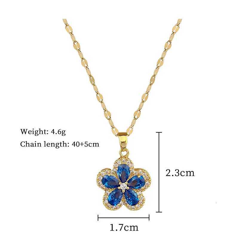Luxury Sweet Pink Blue Zircon Flower Necklace Stud Earrings for Women Stainless Steel Chain Party Wedding Jewelry Sets Gifts M251216