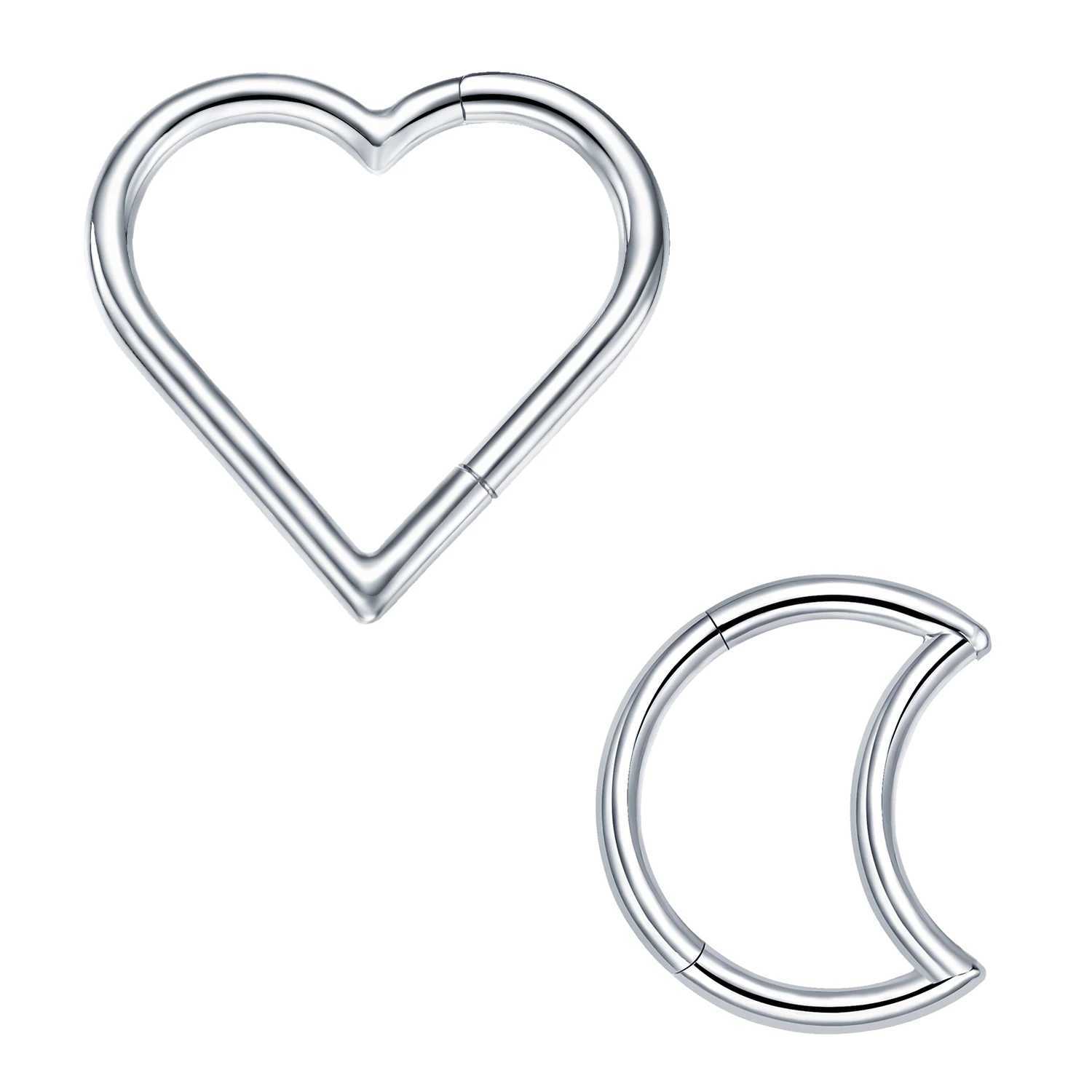 Heart Daith Piercing Jewelry Hypoallergenic Stainless Steel Clicker Hoop Rook Cartilage Helix Earrings Nose Ring 16G G251216