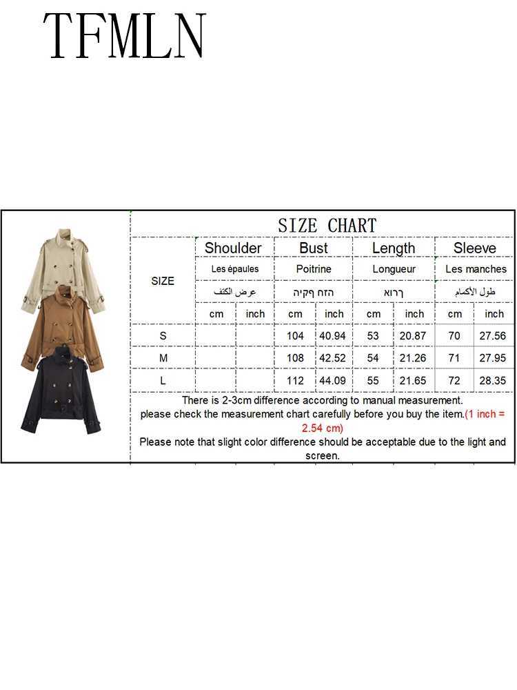 TFMLN 2025 Autumn Women Cropped Trench Coats With Belt Fashion Causal Double Breasted Jackets Chic High Street Outwear TopsT251216
