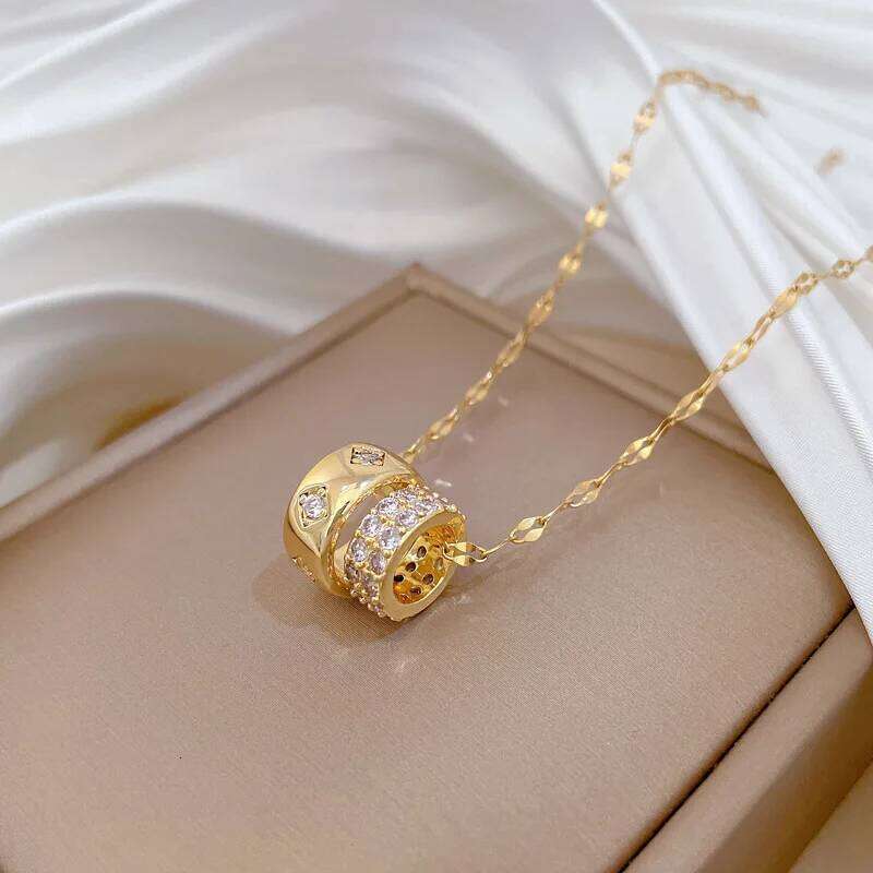 Titanium Steel Double Ring Fashion Elegant Necklace for Women Versatile Choker Chain Jewelry