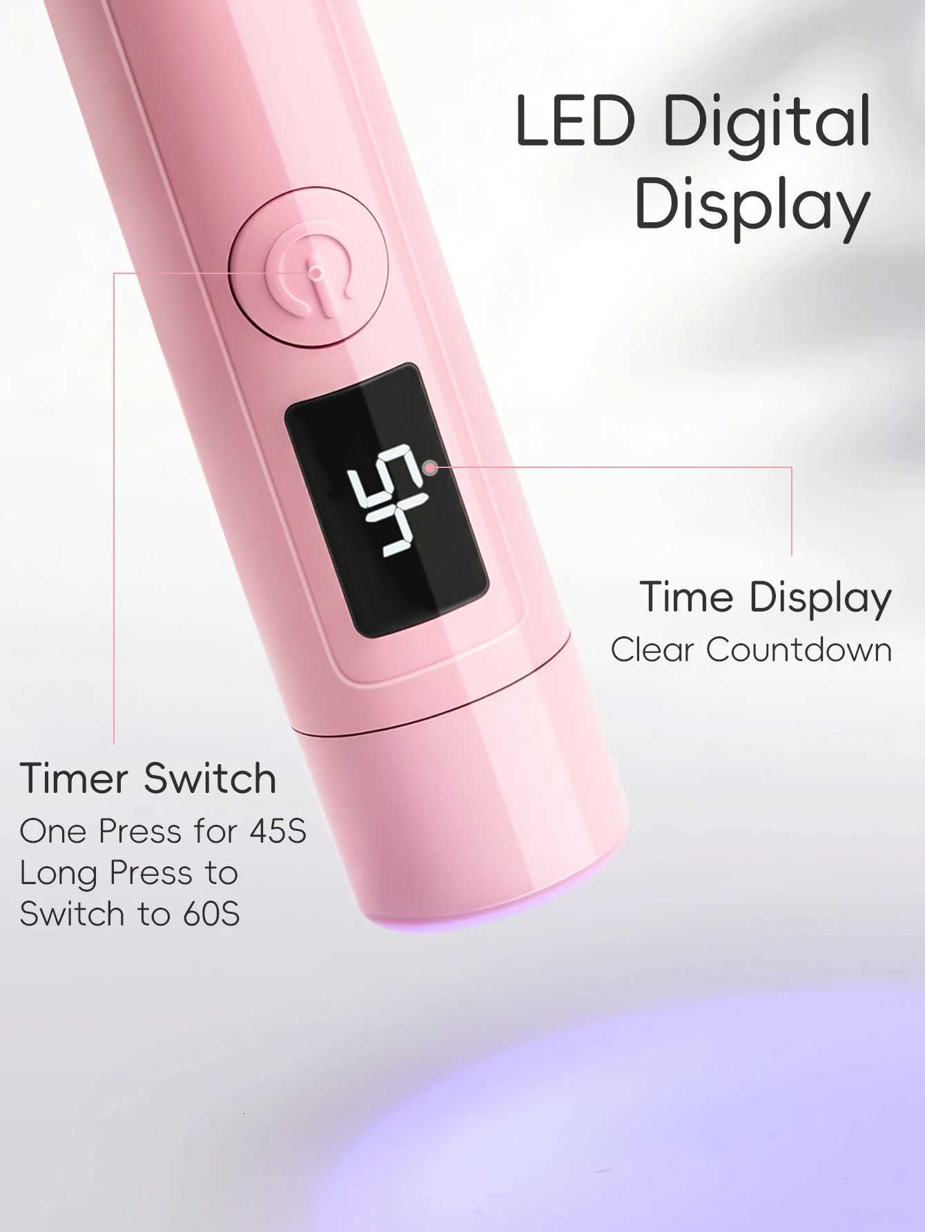 1Pc Pink On-Screen Display Handheld Nail Art UV Lamp For Gel Nails Mini Nail Light Portable LED Nail Lamp USB Nail DryerT251216