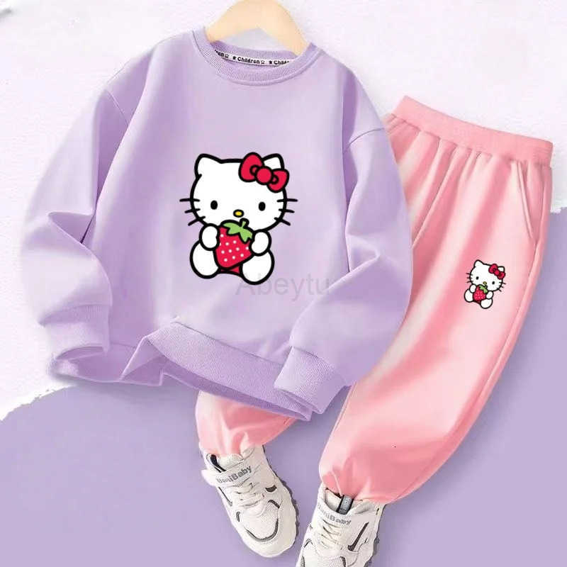 Sanrio Autumn Baby Girl Clothes Set Children Hello Kitty Cartoon Print Sweatshirt and Pants Two Pieces Suit Long Sleeved Suit H251216