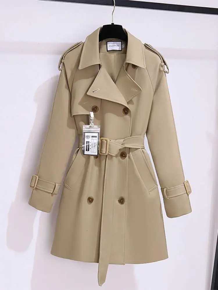Fashion Belt Coat Women Autumn New Double Breasted Mid Long Solid Trench High Quality Overcoat Windbreaker Female CoatsT251216