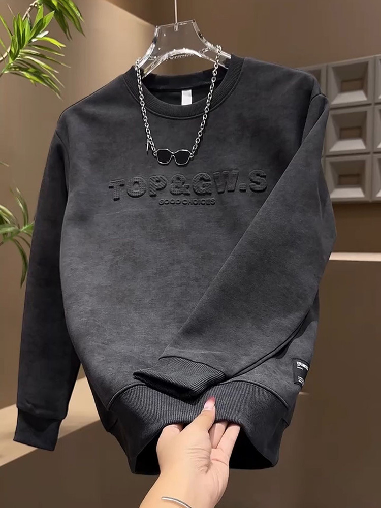 2025 Autumn Winter New Arrival Versatile Trendy Pullover Hoodie for Men - Embossed Letter, Tie-Dye Top, Long Sleeve, Casual & Stylish Streetwear