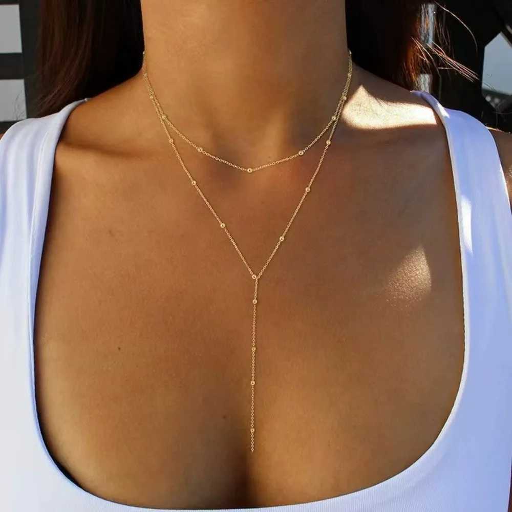 Fashion Gold Color Y-Shaped Pendant Necklaces for Women Girls Luxury Cubic Zirconia Long Tassel Dangle Choker Jewelry 2025 Gifts M251216