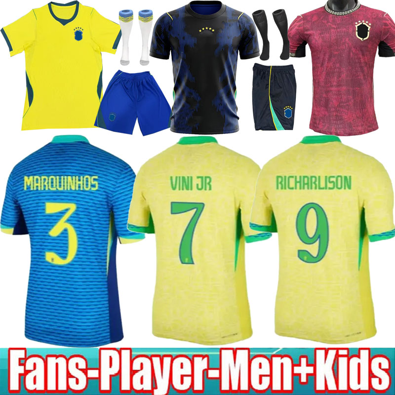 2026 Brazil Soccer Jerseys 25 26 BRAZIL football jersey RAPHINHA RAPHINHA Home Away MARQUINHOS Fans Player Men Kids Kit BRAZILS jersey