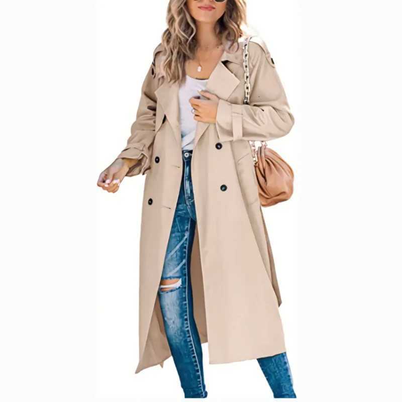 Loose Women Trench Coat Windproof Double-Breasted Lady Outerwear Solid Color Lapel For Autumn Women ClothingT251216