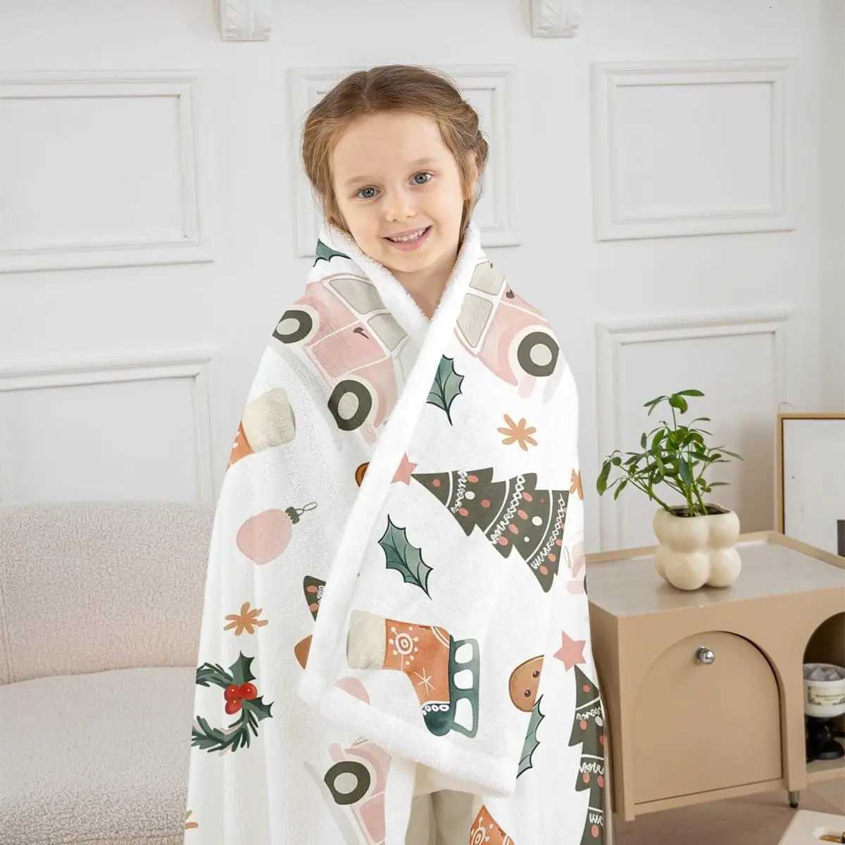 Xmas Tree Car Sherpa Throw Blanket for Couch Gingerbread Man Super Soft Cozy Fleece Garland Blanket for Winter Plush Throw H251216 - view 7