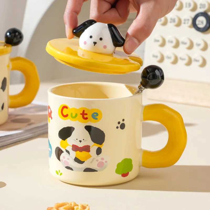 KitchenDining Bar High-value cartoon ceramic cup with lid for household ins style couple water cup creative hand gift box g H251215