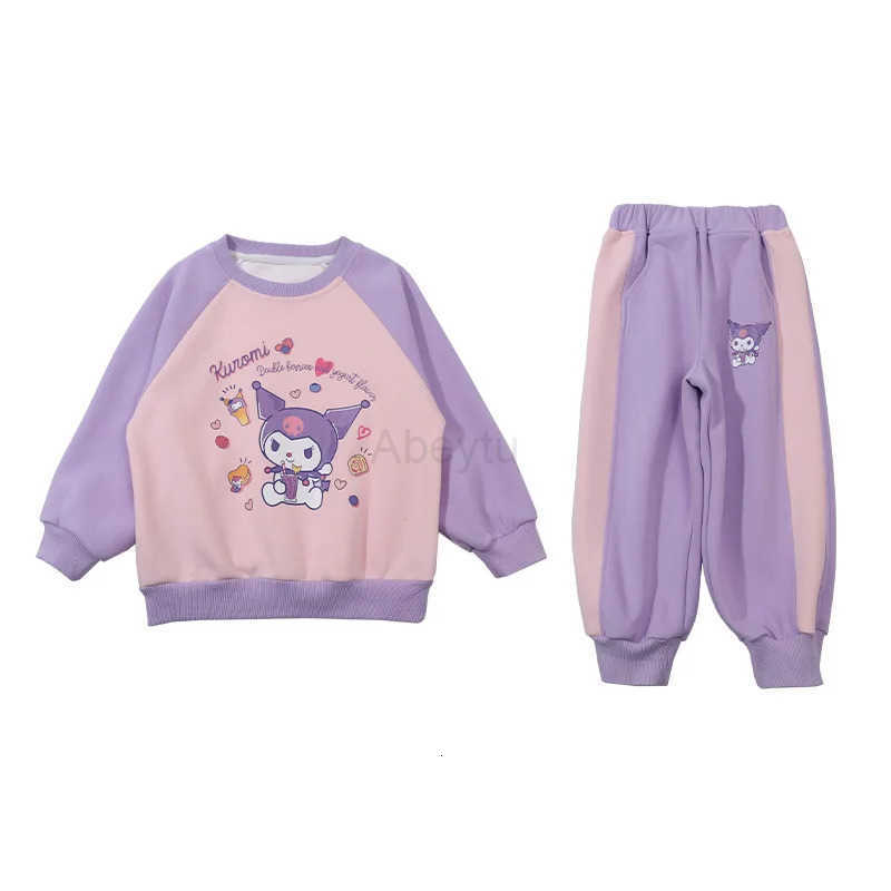 Sanrio Kuromi Cartoon Print Childrens Clothing Sets Girls Sweashirt Sweatpant 2 Pcs Suit Autumn Kids Tracksuit for 3-8Years H251216