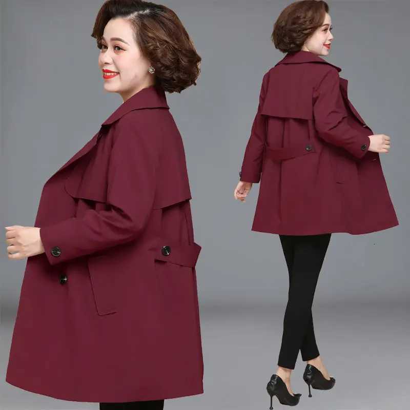 Middle-aged mother Spring Trench Coat 2025 Fashion Loose Double-breasted Long Overcoat Plus size 5XL Casual Female windbreakerT251216