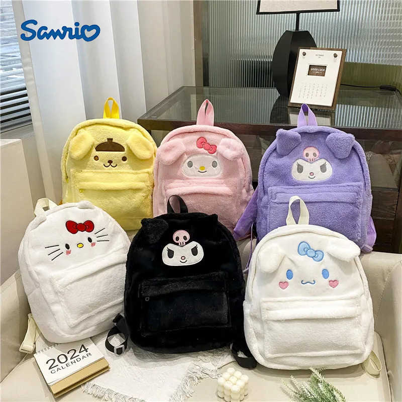 Sanrio 2025 new Lovely Plush Backpack Cinnamoroll Kuromi Girl Heart Large Capacity My Melody Shoulders Bag Kid girls Gift H251216