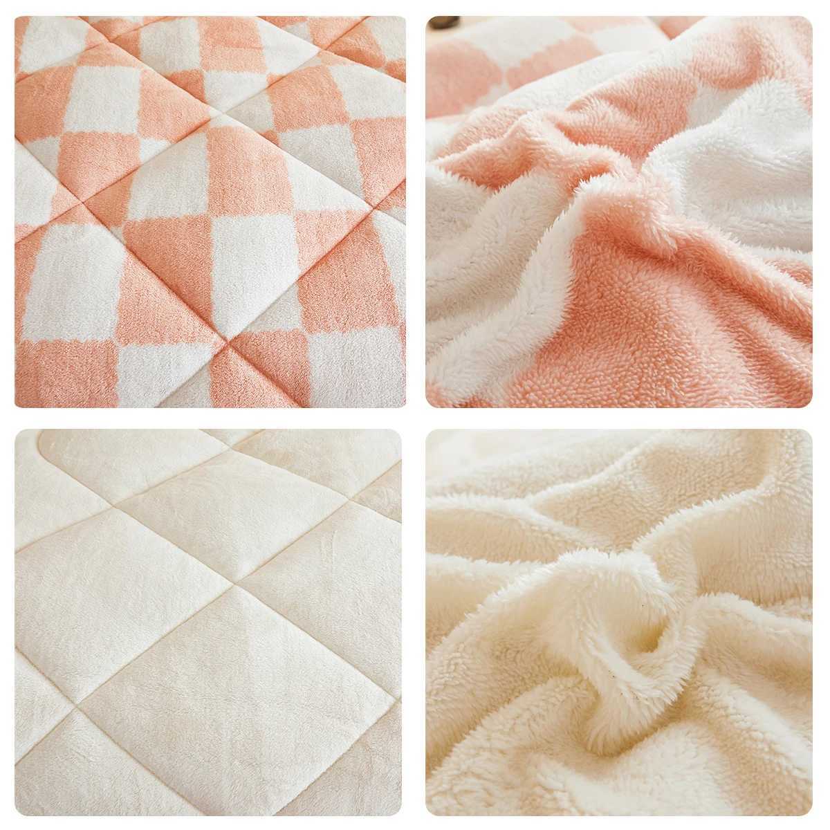 Checkerboard Thickened Coral Fleece Winter Blanket Double Sided Plush Warm Quilts for Bed Super Soft Queen Size Winter Comforter H251216 - view 7