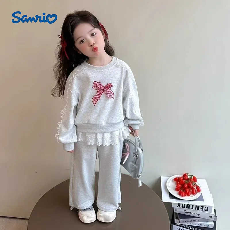 Sanrio Girls Spring And Autumn Set New Childrens Clothing Girl Baby Cute Love Print Doll Shirt Flared Trousers Two-piece Set 1-9 Years H251216