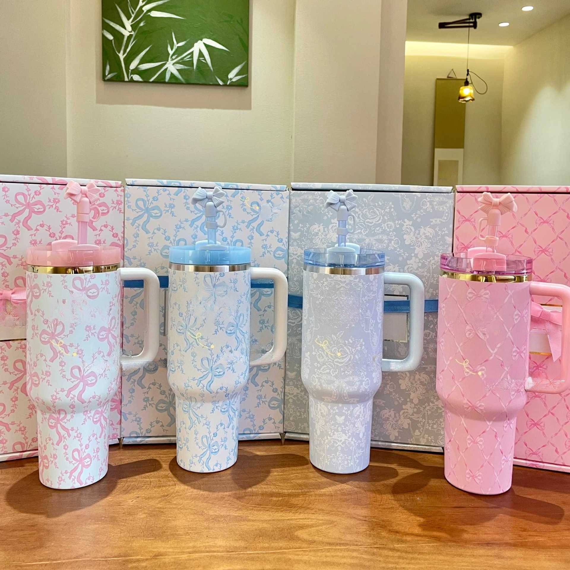 Tumbler 40 OZ in Chantilly Stainless Steel Insulated Mug, LoveShackFancy All-Day Julienne Mini Cooler Lunch Bag Box Christmas and Valentine's Day Gifts