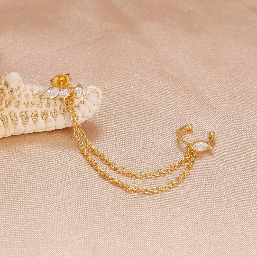 1PC Stainless Steel Chain Tassel Zircon Drop Earrings For Women 14K Gold Plated Geometric Ear Clip Earrings Wedding Jewelry G251216