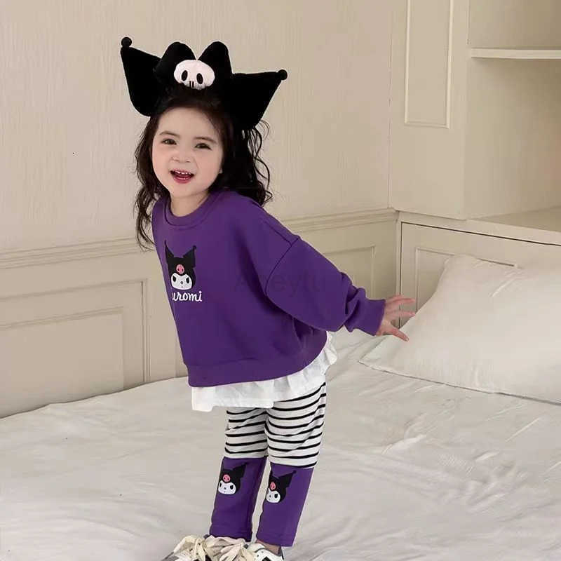 Sanrio Hello Kitty Girl Sets Kuromi Autumn Kids Kawaii Sweatshirts Pullover Leggings Pants 2Pcs Suit Children Student Clothes H251216