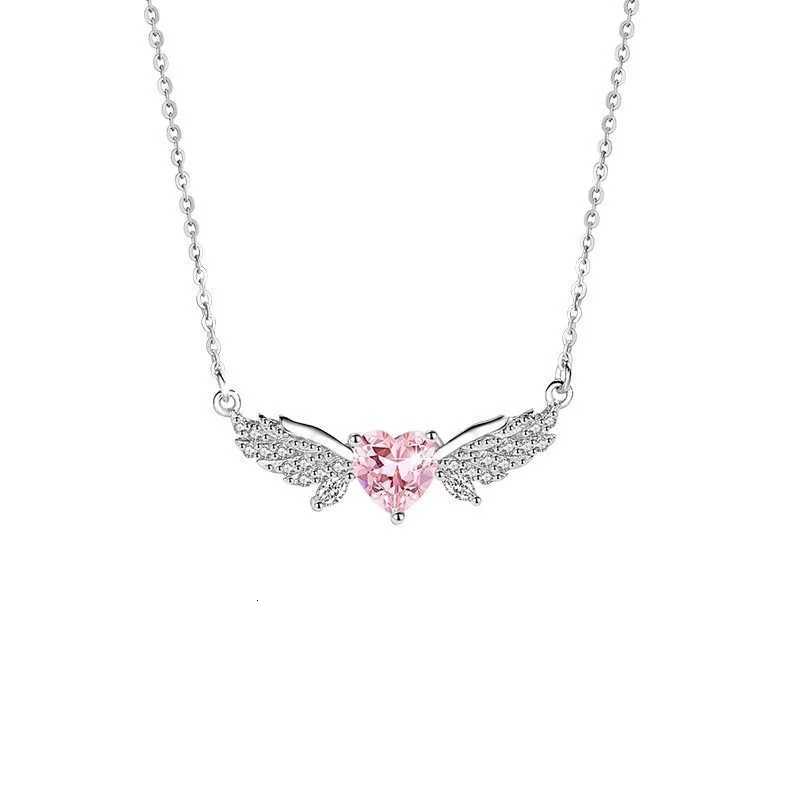 Crystal Angel Wings Pink Heart Pendant Necklaces Y2K Girl Women Heart Clavicle Chain Choker Fashion Jewelry Gifts M251216
