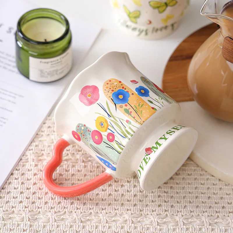 Luxury trendy high footed cup fashionable hand-painted g elegant design ceramic cup household water cup off coffee cup H251215