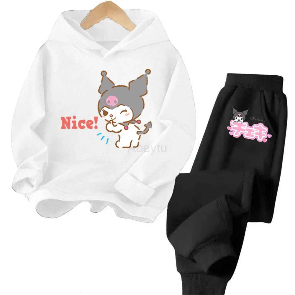 Sanrio Kuromi Kawaii Children Hooded SweatshirtPants Two-piece Set Boy Girl Autumn Winter Daily Outdoor Casual Warm Sportswear H251216