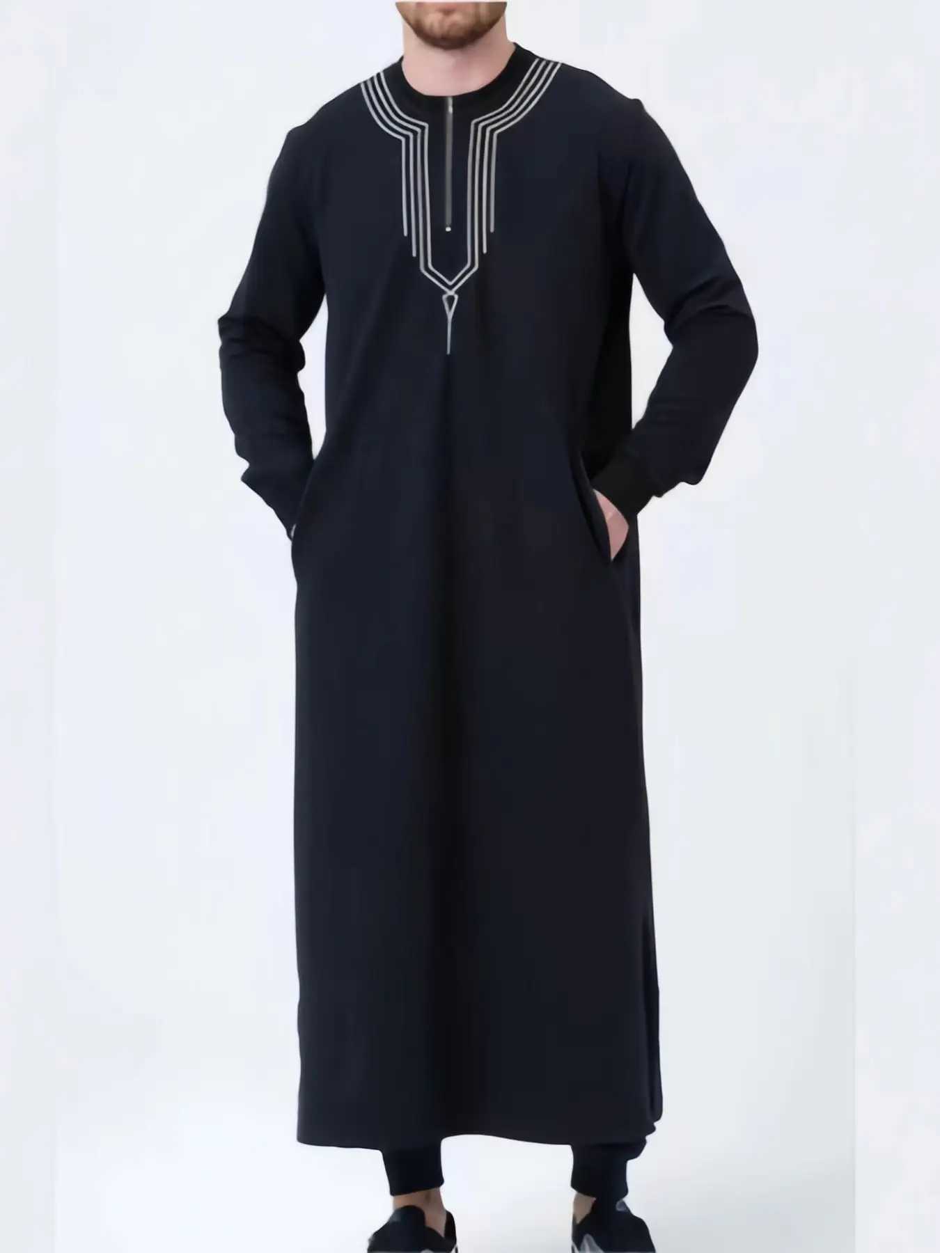 New Qamis Man Four Seasons Lslamic Moroccan Muslim Clothing Business Casual Men 00 Authentic Black Embroidered Robe W251216 - view 4