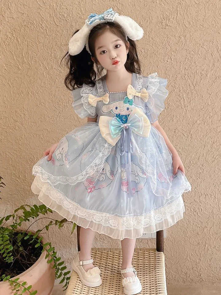 Sanrio Girl My Melody Princess Dress Kawaii Kids Lolita Cinnamoroll Yarn Skirt Children Clothing Ceremonial Dress Birthday Gift H251216